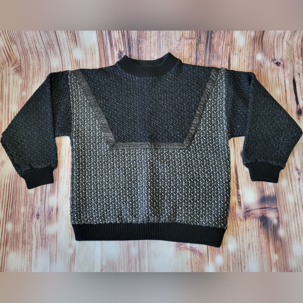 Bugatchi Black and Silver Patterned Crewneck Sweater